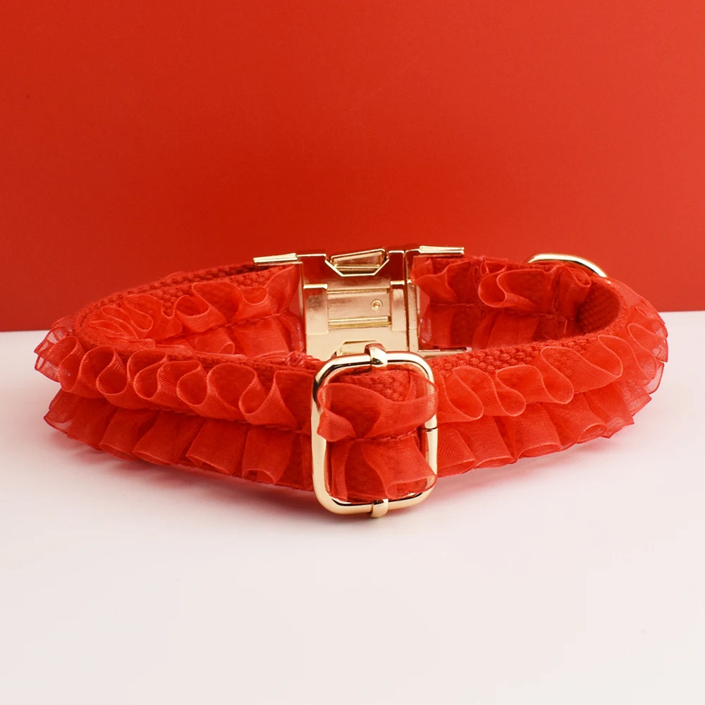 Collar de perro de encaje rojo grabado personalizado-Accesorios de lujo para perros PetHarness personalizados con placa de identificación para encaje de boda06 - imagen 3