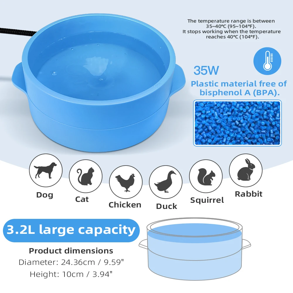Cuenco para mascotas con calefacción automática de temperatura constante, calentador de agua y alimentos 2 en 1 para gatos, perros, cuenco para mantener el calor en invierno - imagen 3