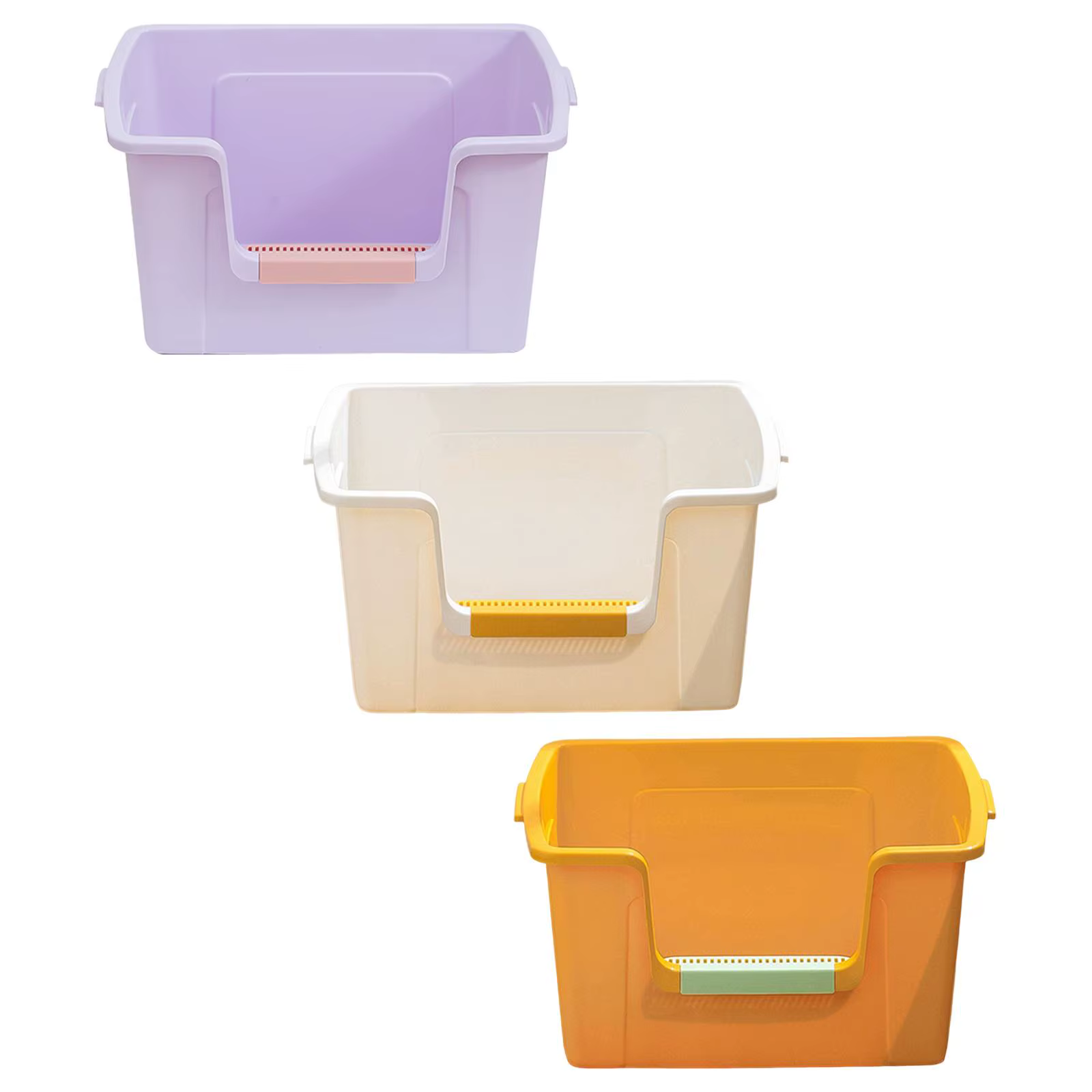 Caja de arena ergonómica para gatos con asas control del olor