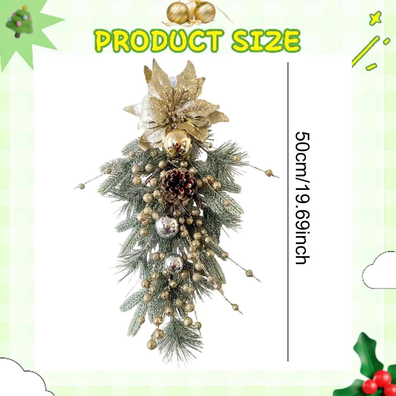 Christmas Teardrop Swag Wall Hanging Ornament, Christmas Wreath, Winter Swag,