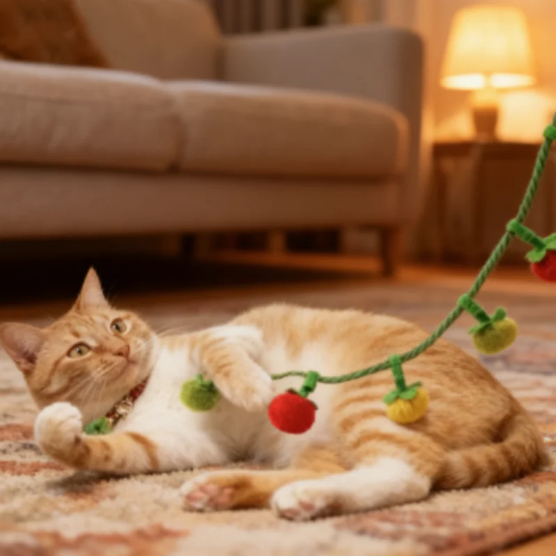 Juguete portátil para rascar gatos y tomate de dibujos animados, cuerda de peluche con campana, divertido rompecabezas interactivo de fruta simulada para juegos en interiores