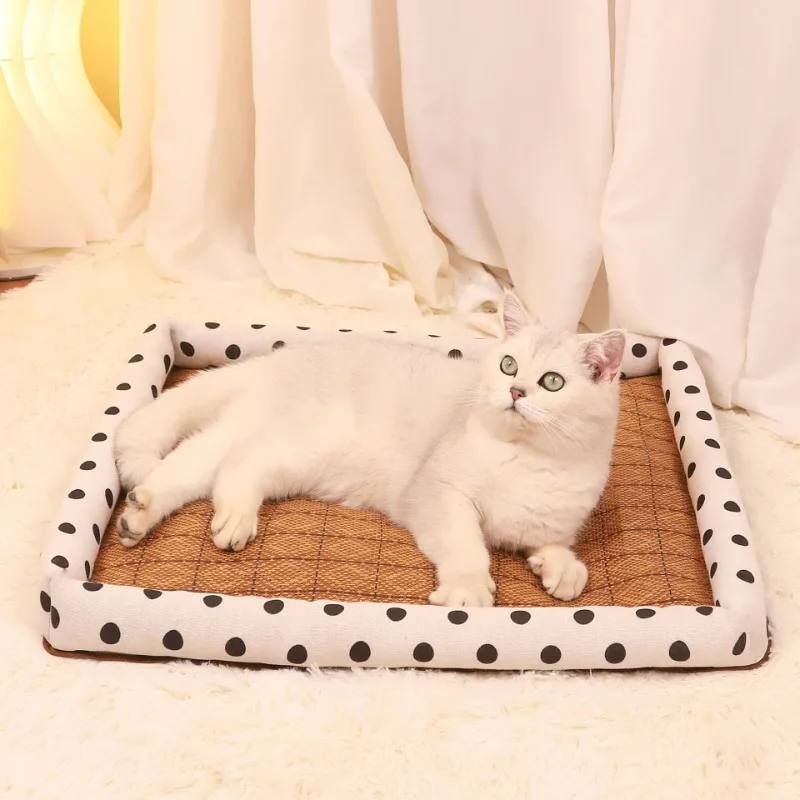 Esteras de cama refrescantes suaves para mascotas, almohadillas para dormir transpirables tejidas de mimbre para gatos, suministros de disipación de calor para cachorros y gatitos, estera para perros