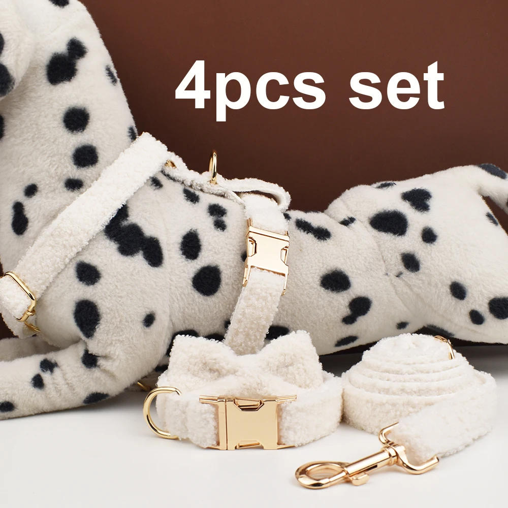 Juego de Collar y correa de terciopelo para perros pequeños, medianos y grandes, placa con nombre grabada personalizada, suministros para mascotas, correa para perros - imagen 4