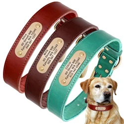 Collar de cuero para perro grande con identificación grabada
