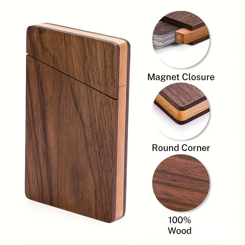 Tarjetero de madera portátil para hombre, tarjetero delgado, accesorios de escritorio ganizer para tarjetas de visita de madera