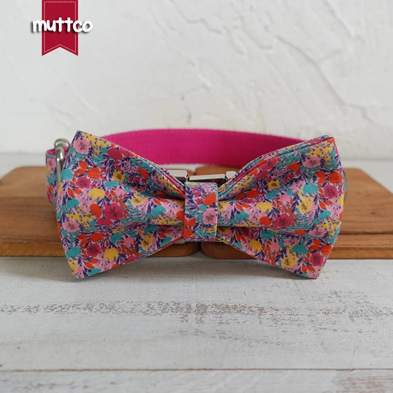 MUTTCO-collar con etiqueta de identificación para perro mascota, personalizado, tulipes coloridos, diseño propio, ajustable, con placa con nombre para cachorro, 5 tamaños, UDC121