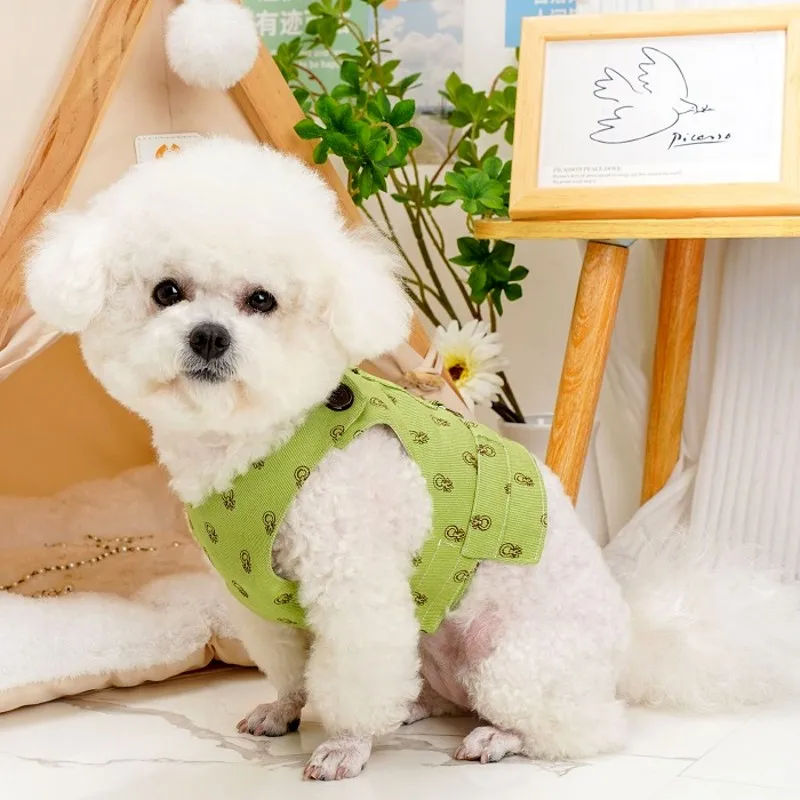 Arnés para perros Demin con estampado fino, chaleco de verano para perros pequeños, disfraz para mascotas, ropa para gatos, Chihuahua Corgi, ropa para perros al aire libre - imagen 4