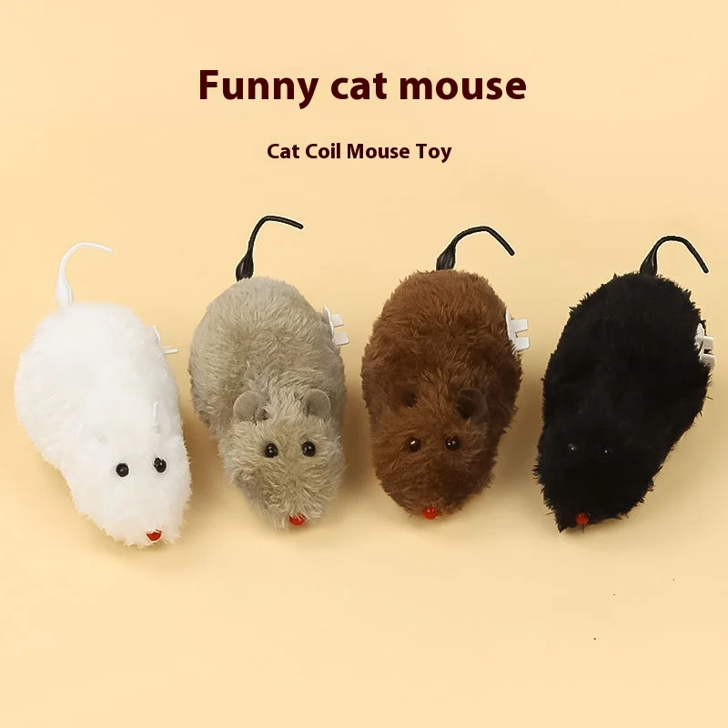 Juguete de ratón de cuerda de felpa divertido e interactivo para gatos, perros y niños, juguete de animales en movimiento mecánico para jugar y bromas