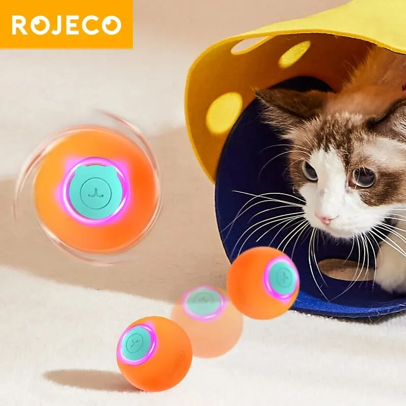Robeco-juguetes inteligentes para gatos, pelota interactiva que rebota, pelota rodante automática, entrenamiento de 360 °, juguete eléctrico con rotación automática para perros y Mascotas