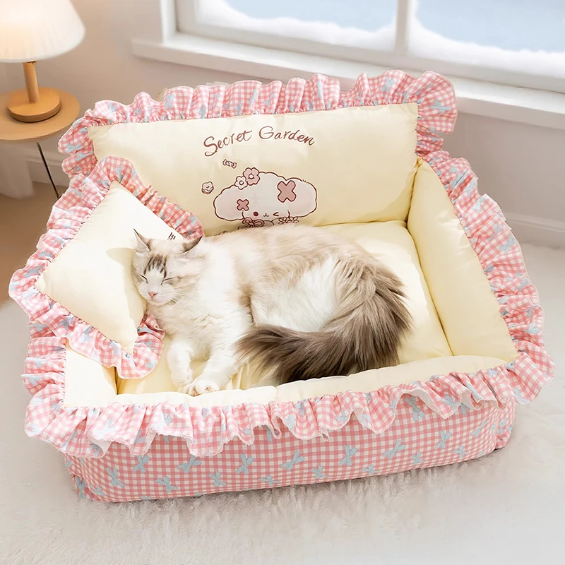 Camas grandes de lujo para gatos, almohada lavable y extraíble para dormir, nido para mascotas cómodo y cálido, suministros universales para las cuatro estaciones - imagen 3