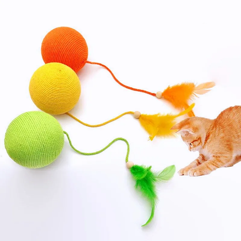 Juguete para gatos, juguetes interactivos de plumas para gatos, pelota de cuerda de algodón grande, juguetes para gatos, palos, juguete para gatos con campana, molienda de dientes, productos para mascotas - imagen 2