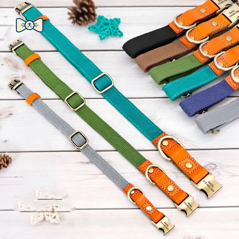 Conjunto de correa de nailon para perros, Collar de cuero con etiqueta de identificación para mascotas, cuerda de plomo para caminar de 5 pies para perros Pug - imagen 3