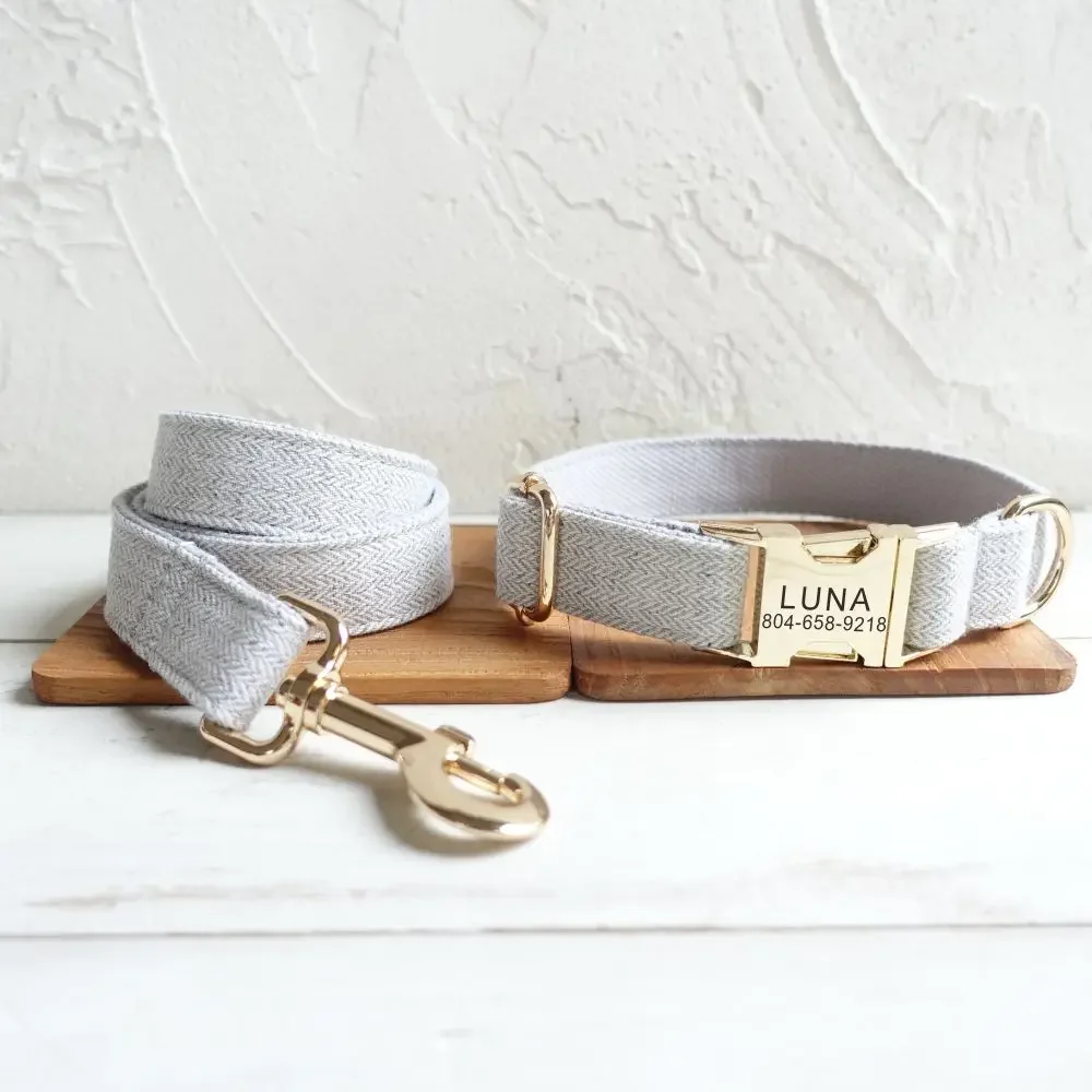 Collar de perro personalizado, Collar para mascotas personalizado, grabado gratis, etiqueta de nombre de identificación, accesorio para mascotas, traje grueso gris claro, correa para Collar de cachorro