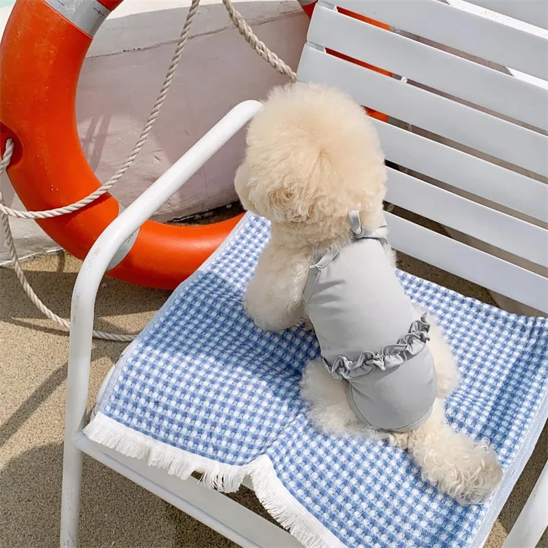 Camisola de encaje con lazo para mascotas, chaleco, Bikini para mascotas, mono, traje de baño de playa de peluche, pijamas para perros, ropa para cachorros, mono - imagen 5