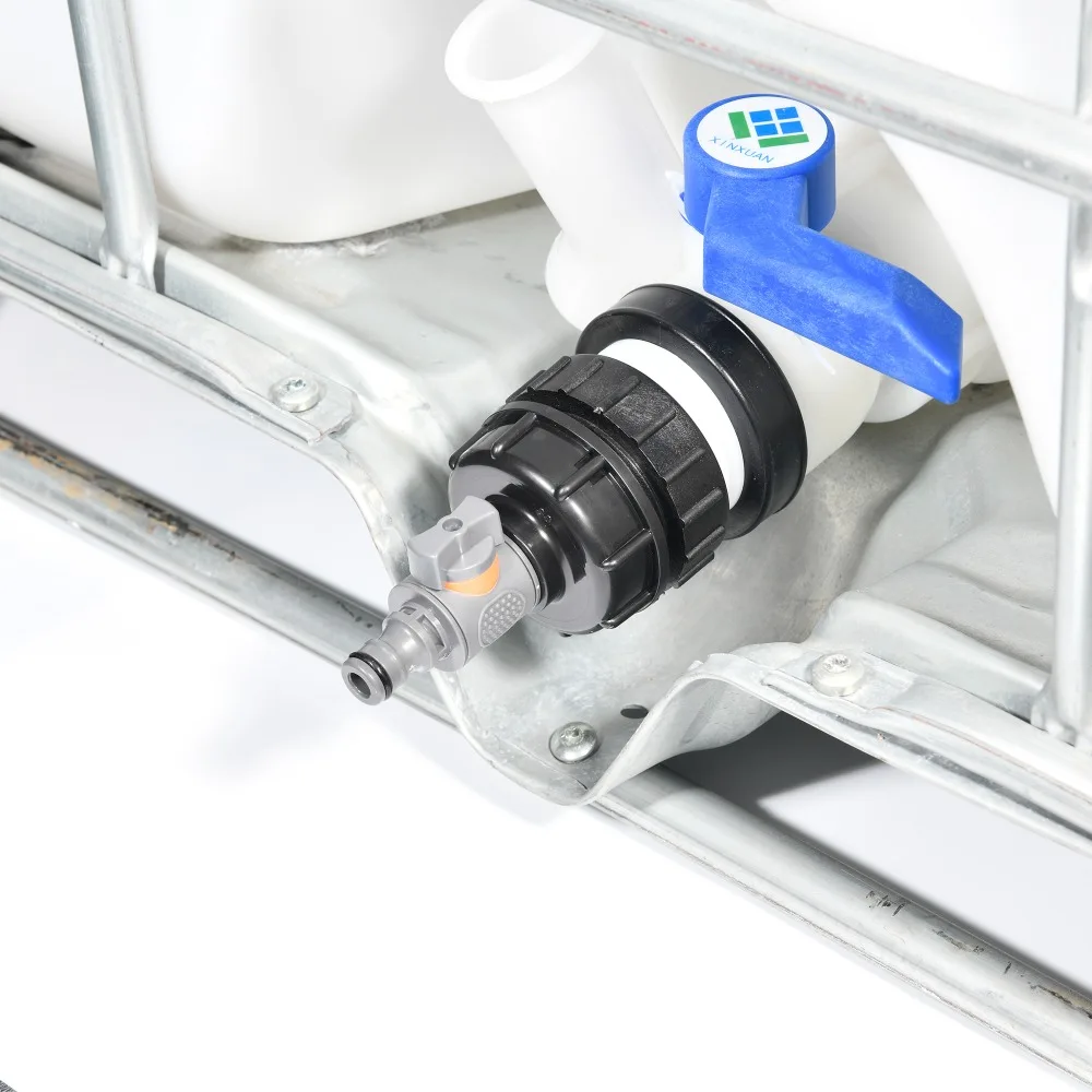 1 Juego de conector de manguera de válvula de mano IBC, adaptador de grifo de rosca S60x6 para barril de lluvia de 264Gal, tanque de riego de jardín estándar de EE. UU./UE