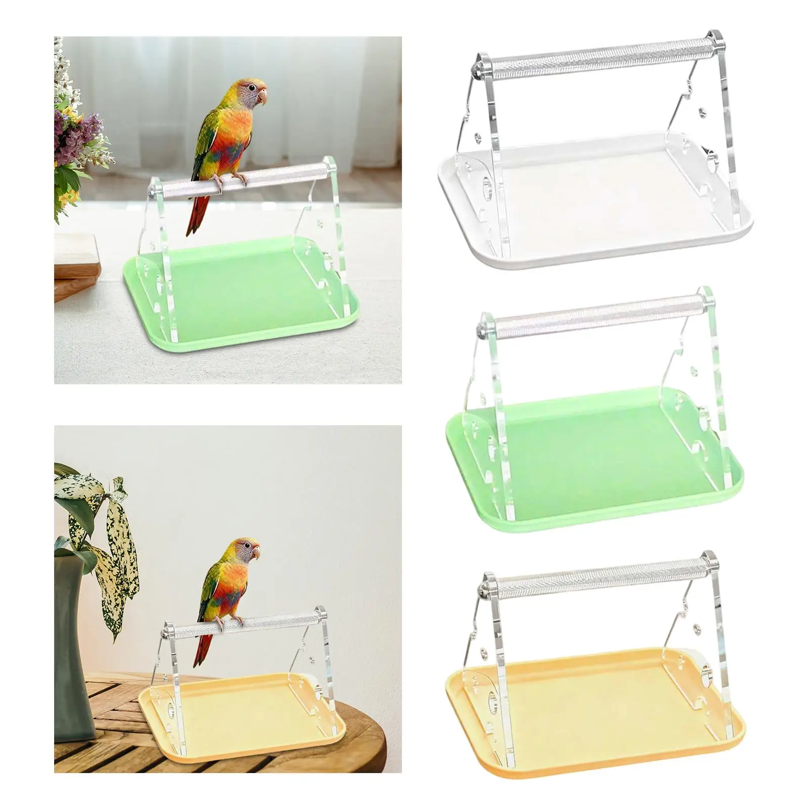 Percha de mesa para pájaros, poste de Metal texturizado, soporte de entrenamiento para pájaros, percha molida con bandeja colgante para pájaros pequeños y medianos, Cacatua Lovebird