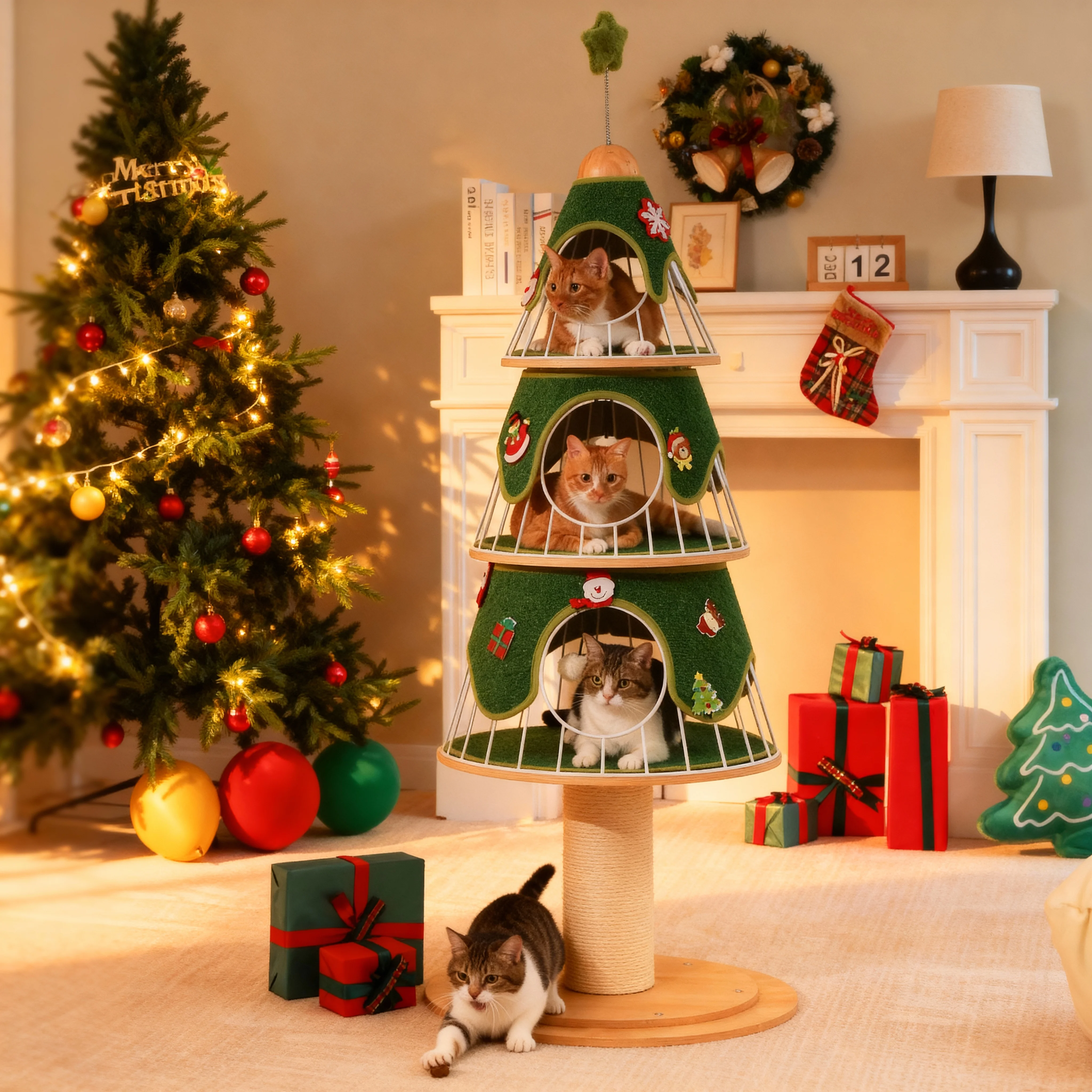 Torre de árbol para gatos Navidad con cojines y postes rascar