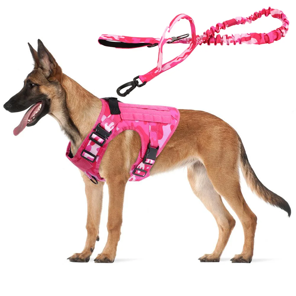 Arnés táctico rosa para perros, chaleco de servicio para perros grandes/medianos, accesorios para mascotas para entrenamiento y caminar de pastor alemán Labrador