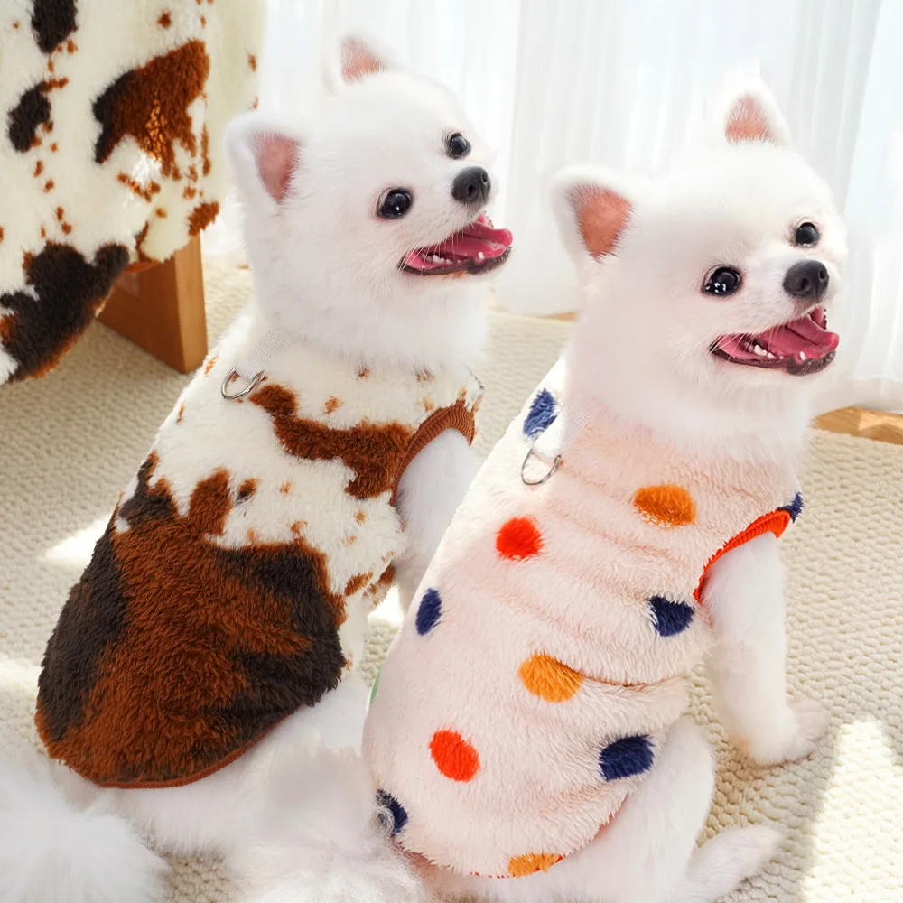 Autumn and Winter Polka Dot Plush Vest for Dogs Cats Pet Clothes Vests Supplies Dog Clothing Puppy Clothes for Small Dogs - imagen 3