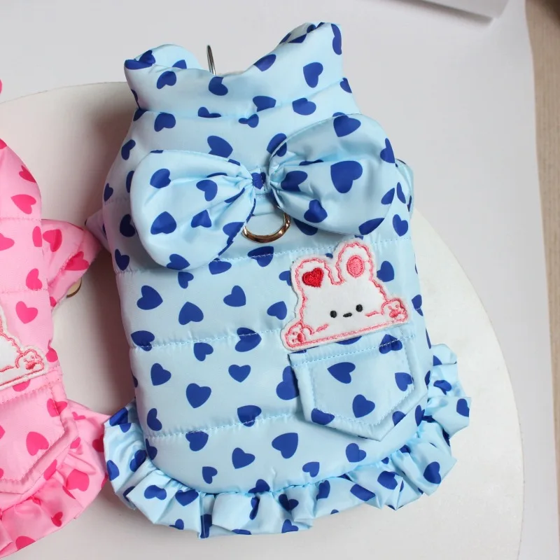 Abrigo con lazo de amor para mascotas, ropa de invierno de tracción para perros pequeños y gatos de peluche, falda gruesa de princesa, ropa para perros y cachorros, Otoño/Invierno - imagen 2
