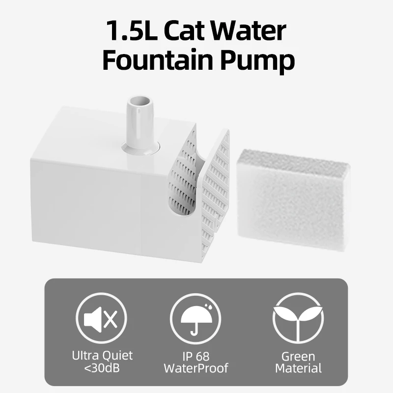 ROJECO-bomba de agua para fuente de agua para gatos, dispensador de agua transparente para mascotas de 1,5 l, accesorios de bomba de repuesto - imagen 5