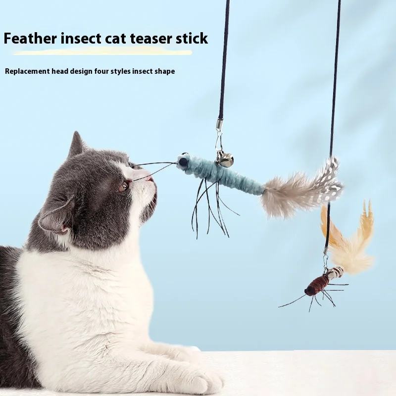 Palo de gato provocador, insecto, libélula, pluma, suministros para gatos, mascota, polilla, juguete interactivo divertido para mascotas, poste de juguete para gatos - imagen 3
