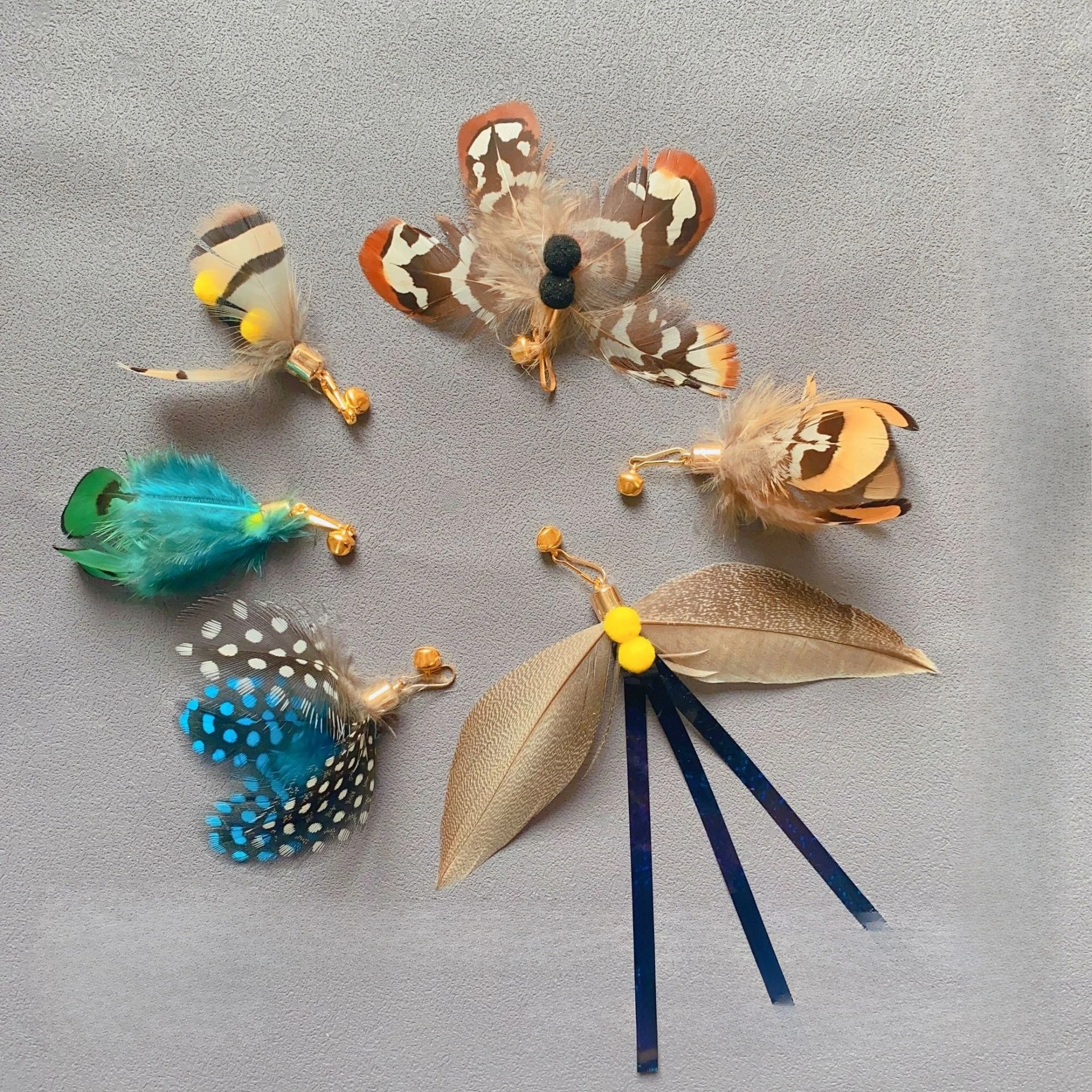 2 pçs/3 pçs mix simulado inseto acessórios gato teaser vara pena substituição cabeça interativa gatinho brinquedo para animais de estimação