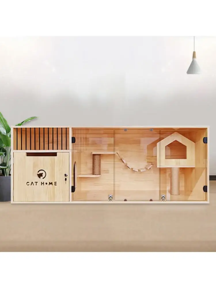 Vitrina de madera maciza de 120x60x60 para gato, mueble de exhibición duradero de tres pisos para casa de gato - imagen 5