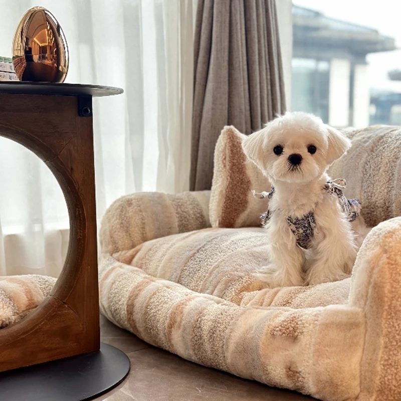 Nido de sofá de lujo para mascotas, productos para perros y gatos, Interior suave y cómodo, cama de rayas para cachorros, suministros para mascotas, Accesorios para el hogar - imagen 4