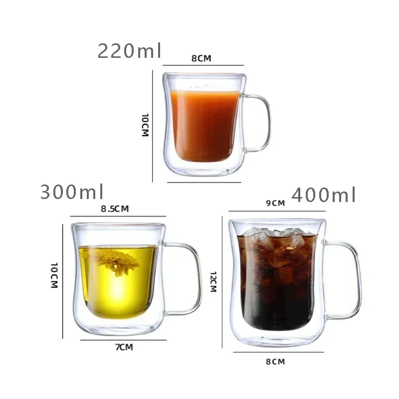 Taza de cristal transparente de 200/300/400ML, taza de té de doble pared, taza de café resistente al calor de alto borosilicato, taza de capuchino Espresso Latte - imagen 2