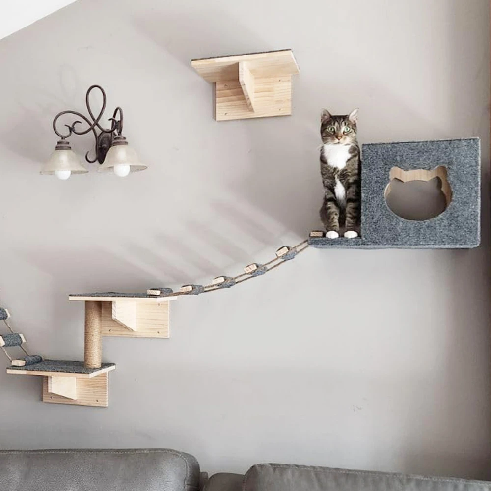 Marco de escalada para gatos de pared, plataforma de escalera, cama para gatos de madera maciza, descanso para juegos de escalada para gatos, adecuado para gatitos y gatos grandes - imagen 4