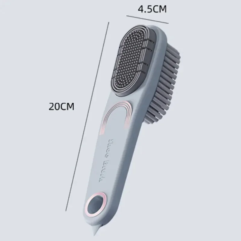 Cepillo para zapatos de doble cara, cepillo de limpieza de cerdas suaves, cabezal de cepillo de silicona, mango largo, cepillo para ropa y zapatos - imagen 3