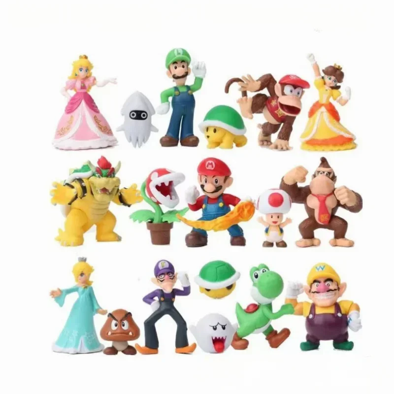 18 unids/set Super Marios Bros PVC figuras de acción de juguete muñecas modelo conjunto Luigi Yoshi Donkey Kong seta para niños regalos de cumpleaños - imagen 3
