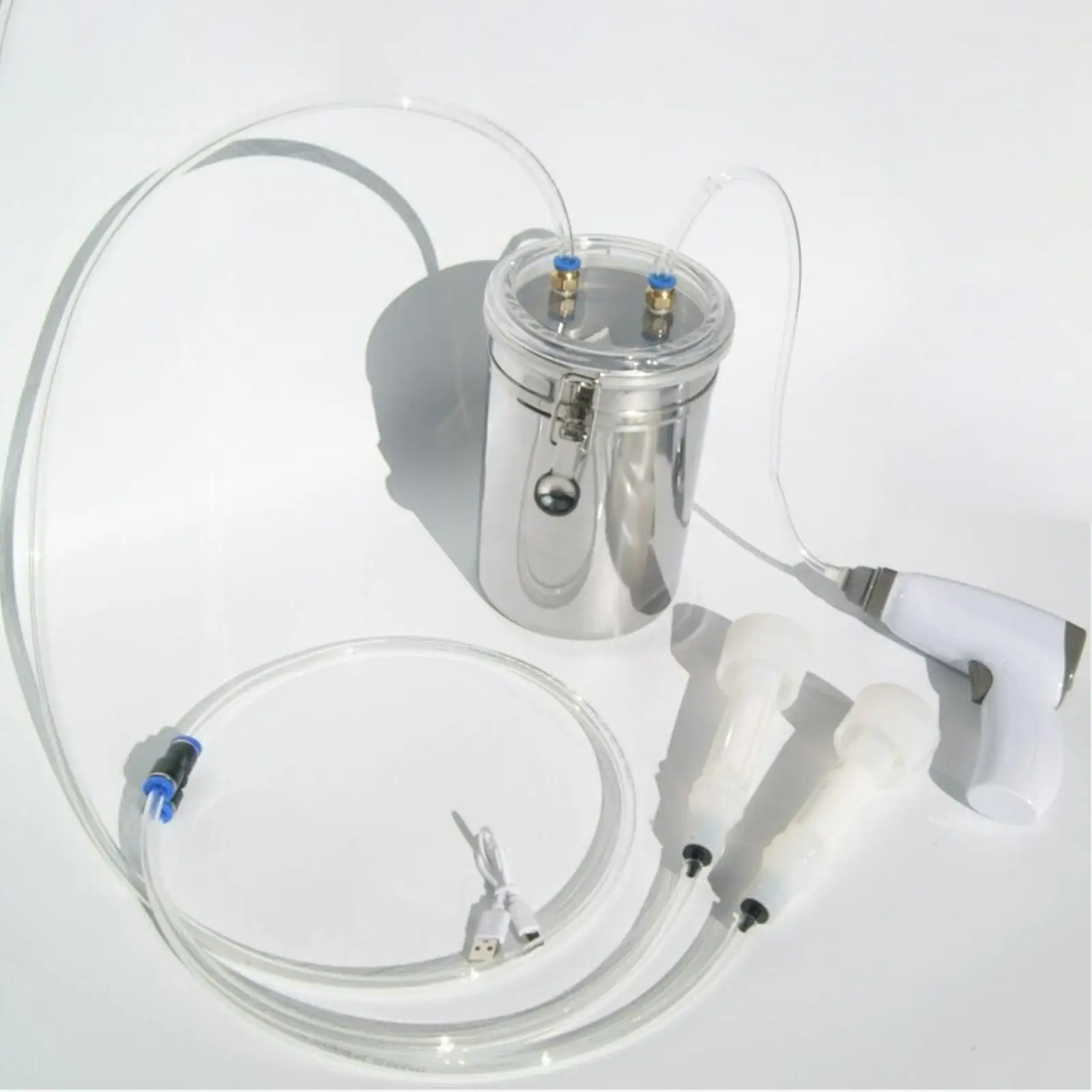 2 Liters Rechargeable Cow Milking Machine Set with Vacuum Pump Multifunctional Double Head Milker Stainless Steel Bucket