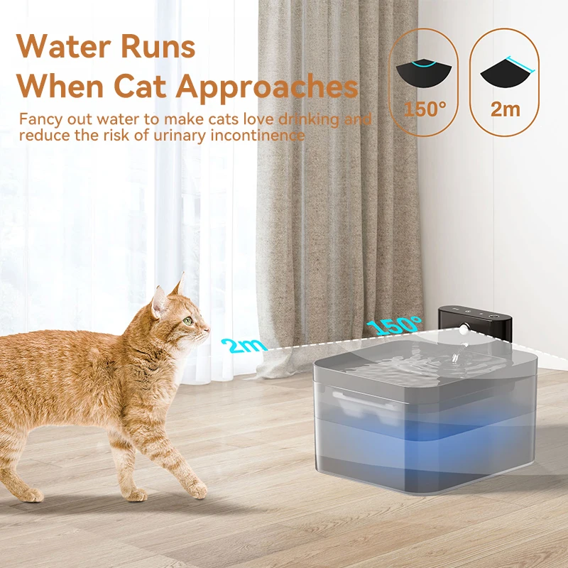 ROJECO-fuente de agua automático para gatos, dispensador de agua inalámbrico para mascotas, Sensor infrarrojo de 2,2 L, accesorios inteligentes para bebederos de mascotas - imagen 2