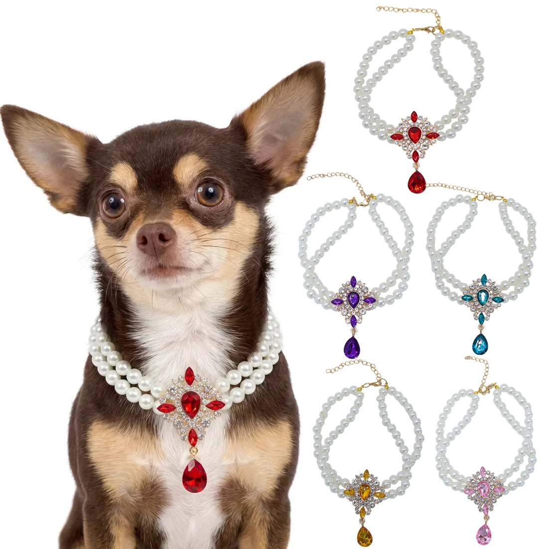 Collar de perlas con diamantes imitación para perros pequeños y gatos