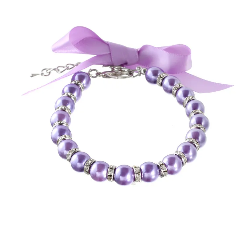 1 Uds. Collares para perros femeninos, Collar de cinta de perlas blancas, moradas, azules y rosas con Collar de diamantes de imitación, joyería para perros pequeños, accesorios - imagen 4