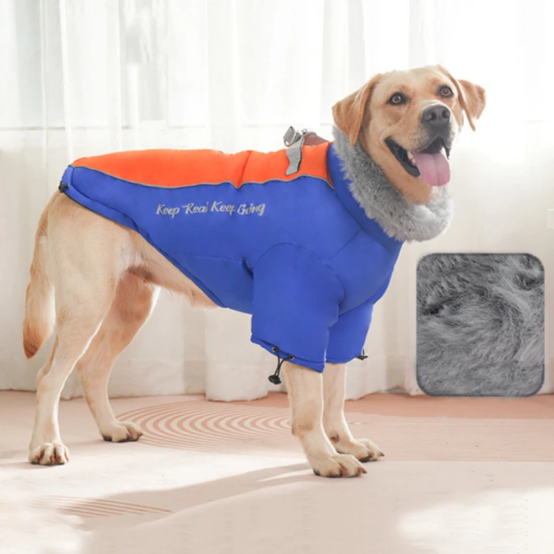 Chaqueta de plumón para mascotas con cuello de piel grande para perros medianos y grandes, ropa impermeable para perros grandes, abrigos de invierno Golden Retriever, ropa para mascotas - imagen 5