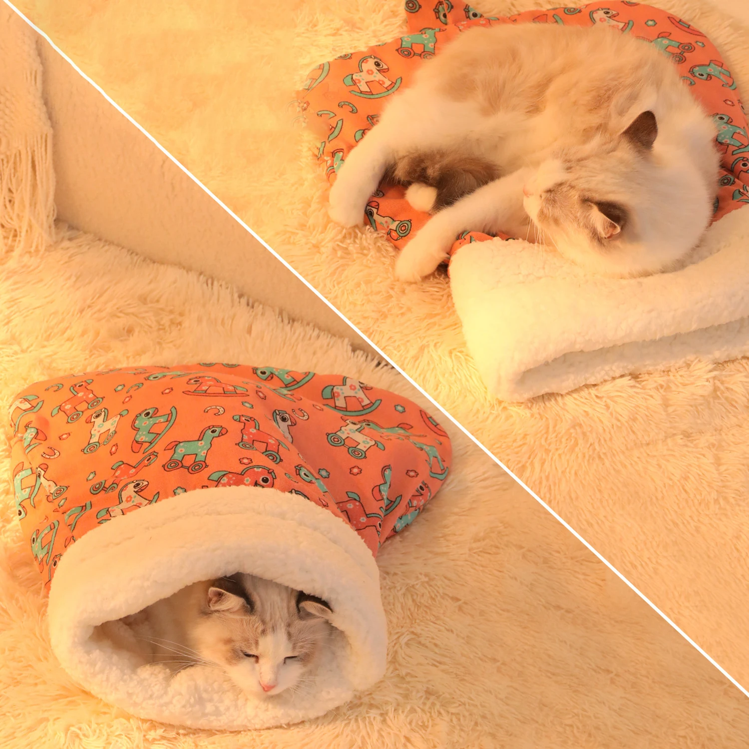 Cómoda saco de dormir para gatos, cama suave para gatos, cama para gatos cerrada y cálida, túnel divertido, nido para mascotas, nido encantador para gatos de 2,5-7kg, suministros para mascotas - imagen 4