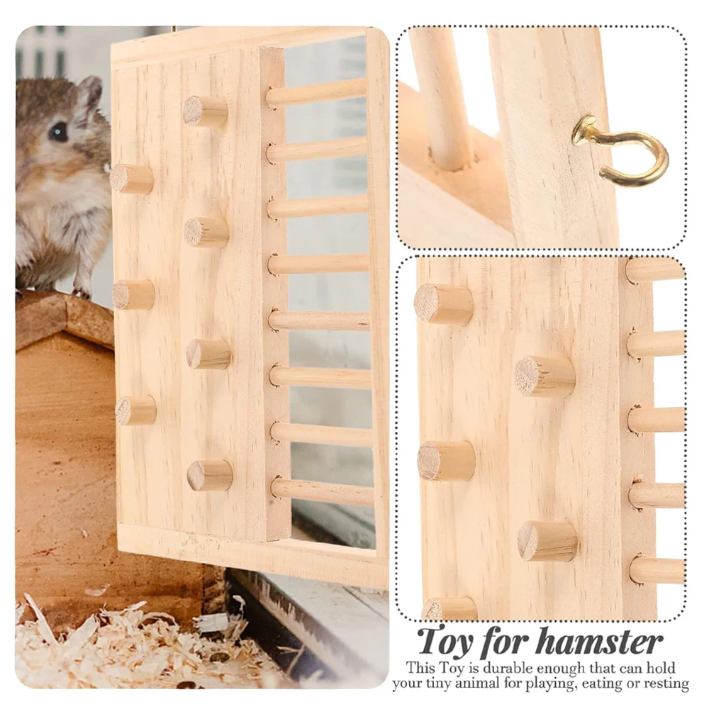 Escalera de escalada de madera para hámster, juguete con puente colgante, tablero para saltar, parque infantil, jaula para hámster de animales pequeños, juguete de paisajismo, 1 ud. - imagen 5