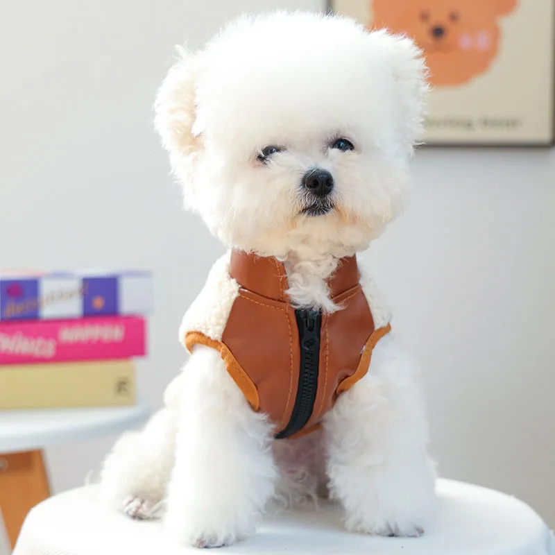 Abrigo polar de lujo para perros, ropa de invierno con bolsillo de PU, disfraz para perros pequeños, traje sin mangas de perro salchicha york, chaleco para cachorros, chaqueta, ropa - imagen 3