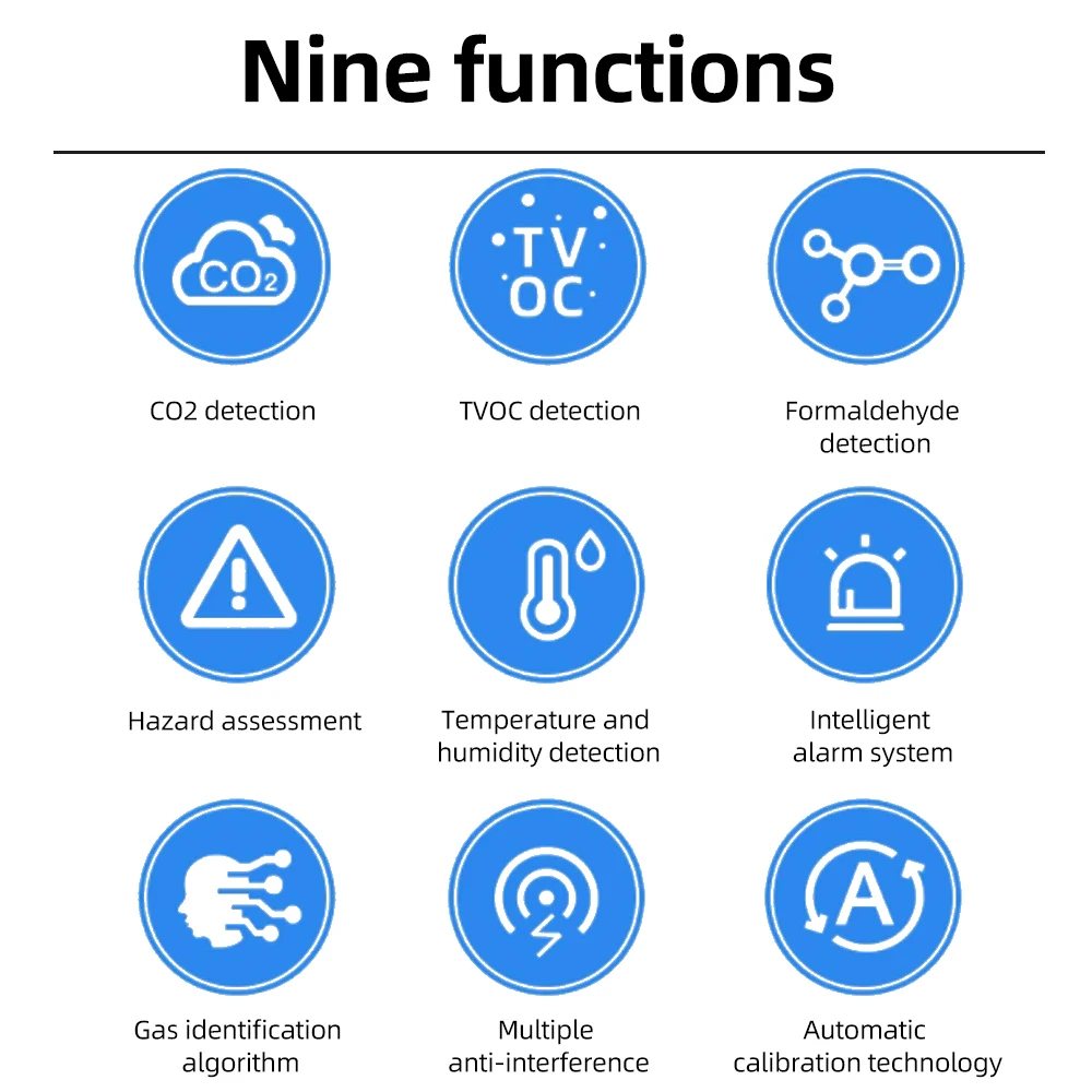 Detector de dióxido de carbono 5 en 1, Detector Digital LCD de calidad del aire, CO2 HCHO TVOC TEMP HUMI, Monitor Semiconductor, probador de CO2 - imagen 5