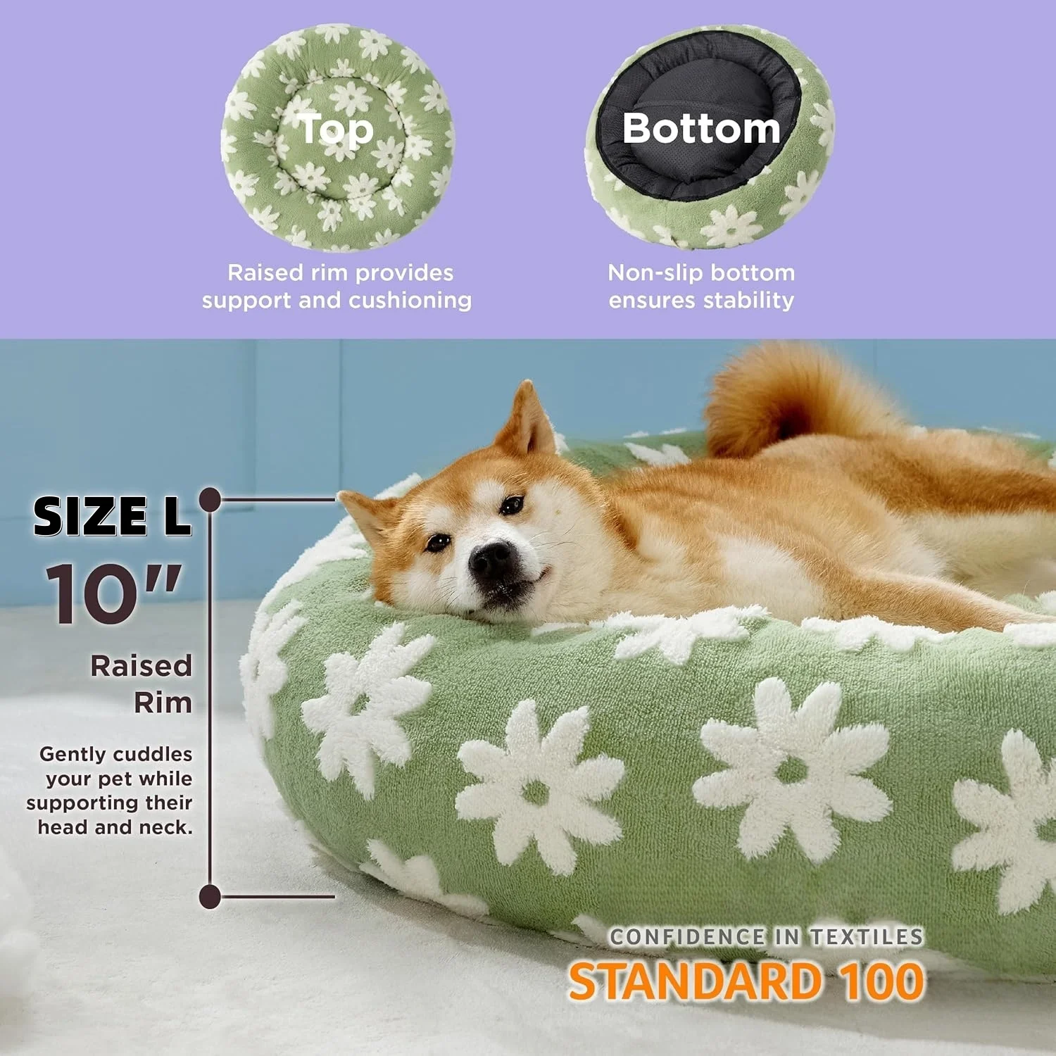 Cama grande para perros Donut, camas redondas para gatos de interior, camas calmantes antiansiedad para mascotas, camas modernas lavables, felpa de peluche y antideslizantes - imagen 3