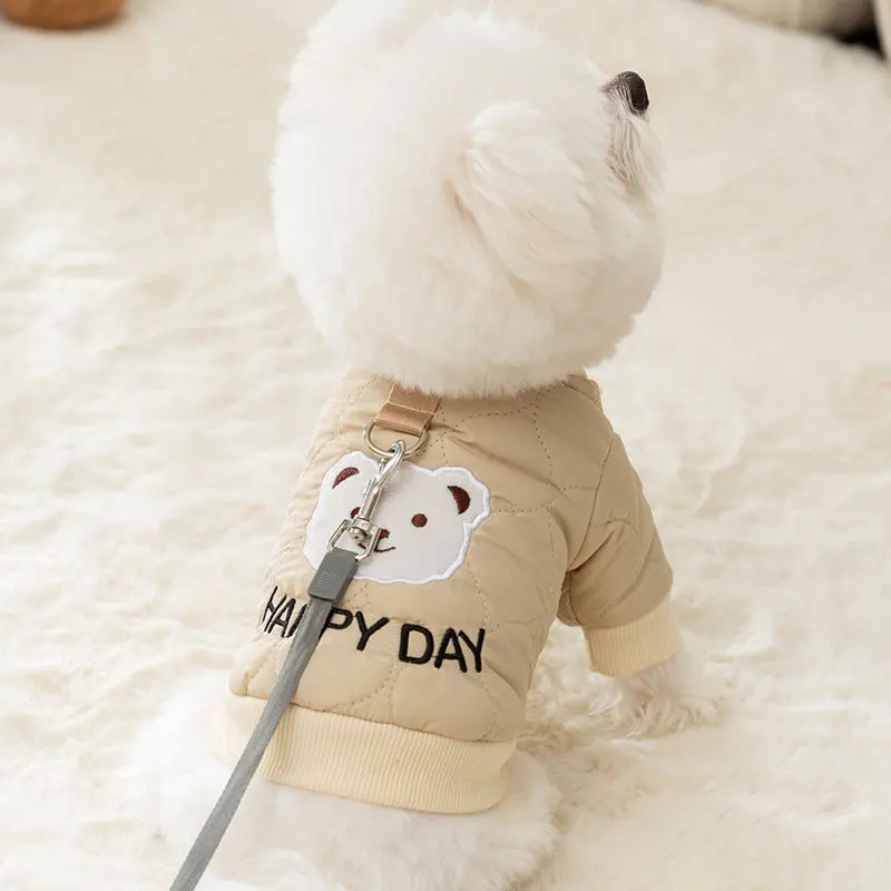 Abrigo Beige de oso para otoño/invierno para mascotas, chaqueta gruesa y cálida de dos piernas para salida de invierno, ropa para cachorros, ropa para perros pequeños - imagen 2