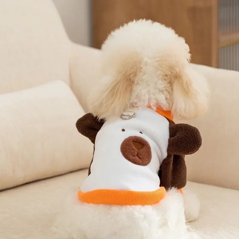 Ropa de terciopelo con orejas de oso para perro, Sudadera con capucha cálida para cachorro, gato, otoño e invierno, novedad - imagen 4