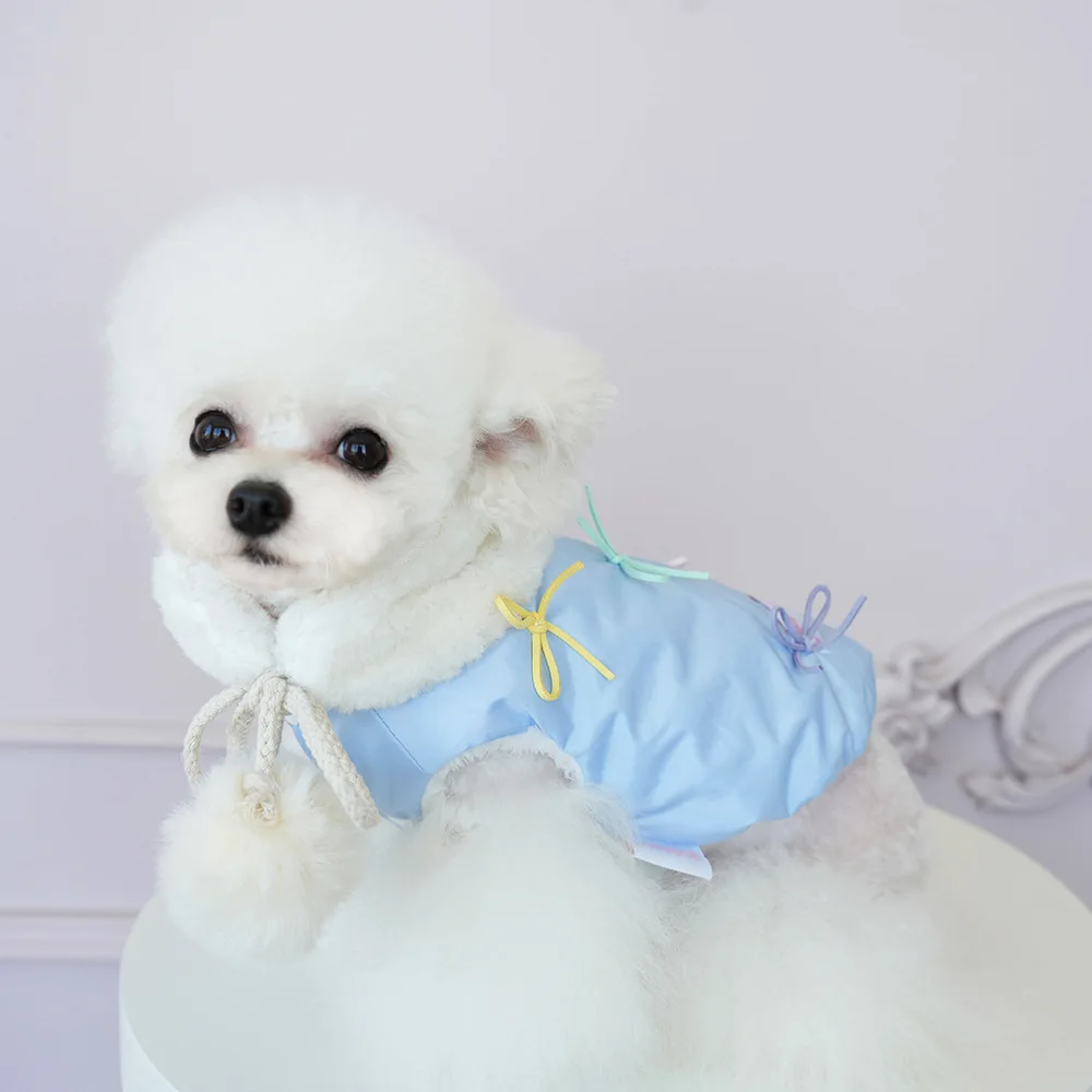 Nueva ropa para perros con bufanda, peluda y gruesa, impermeable, con lazo de ante, ropa acolchada de algodón, otoño e invierno - imagen 3