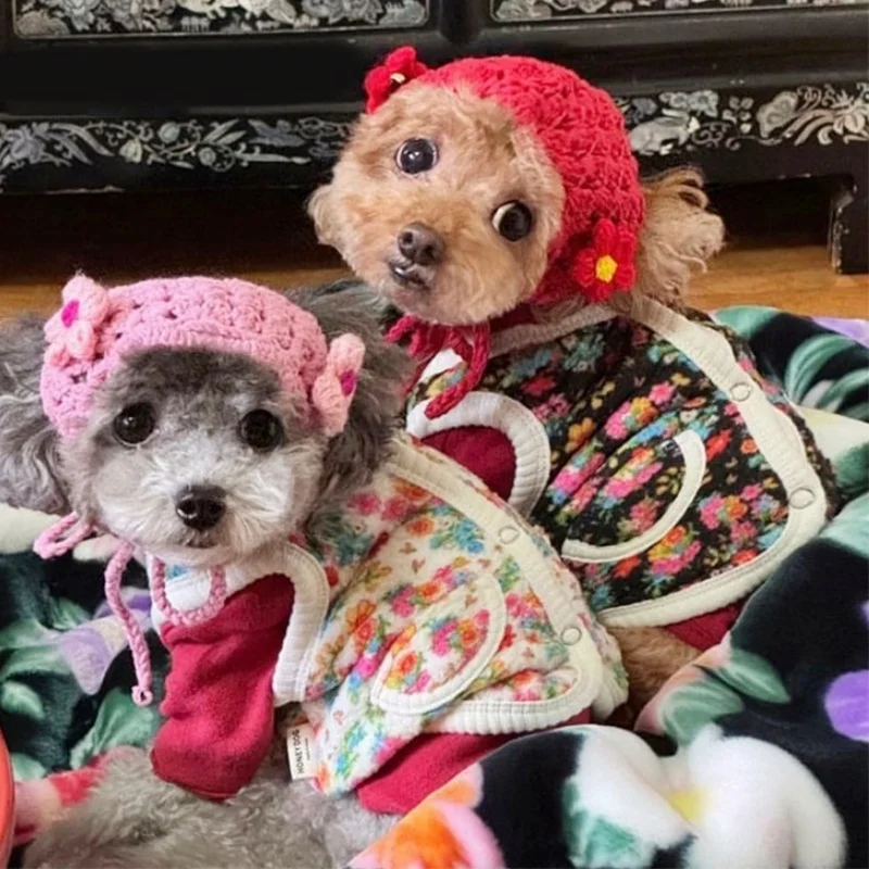 Chaleco con estampado Floral para perro, abrigo cálido y grueso, ropa para perro, chaqueta para cachorro a la moda, chaqueta para gato de otoño, abrigo, disfraz para mascota, trajes para Chihuahua - imagen 4