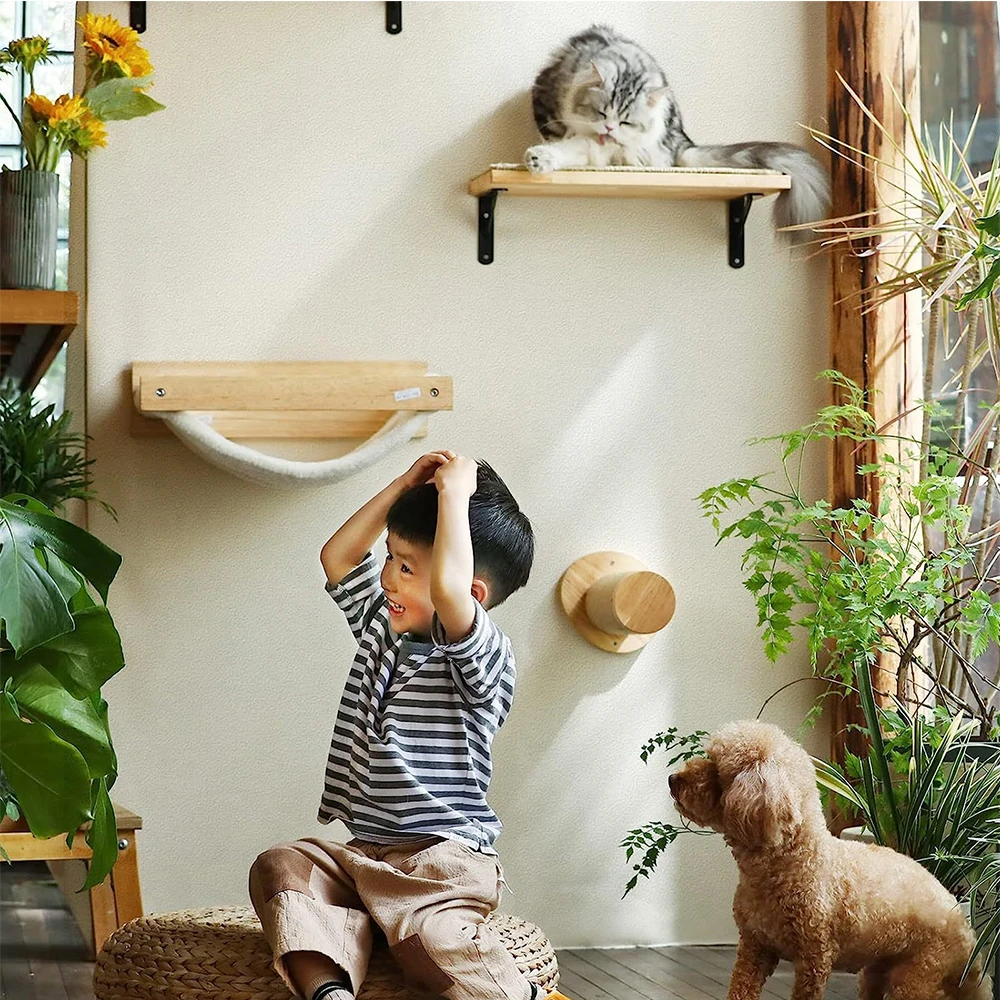 Marco de escalada montado en la pared para gatos, poste de rascado de Sisal, escalera curva, trampolín grande, hamaca para gatos, árbol para dormir, muebles para gatos - imagen 3