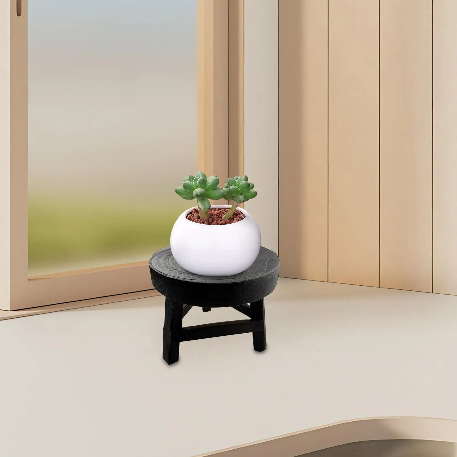 Taburete de madera para plantas redondo decorativo, taburete para maceta, soporte para macetero, estante para bonsái para escritorio de oficina, sala de estar, decoración del hogar