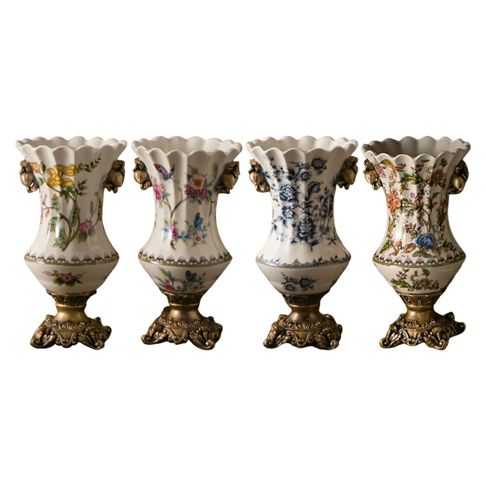 Ceramic Flower Vase American Retro Flower Painting Ice Cracked Tabletop Ornament for Coffee Table Office Party Desk TV Cabinet